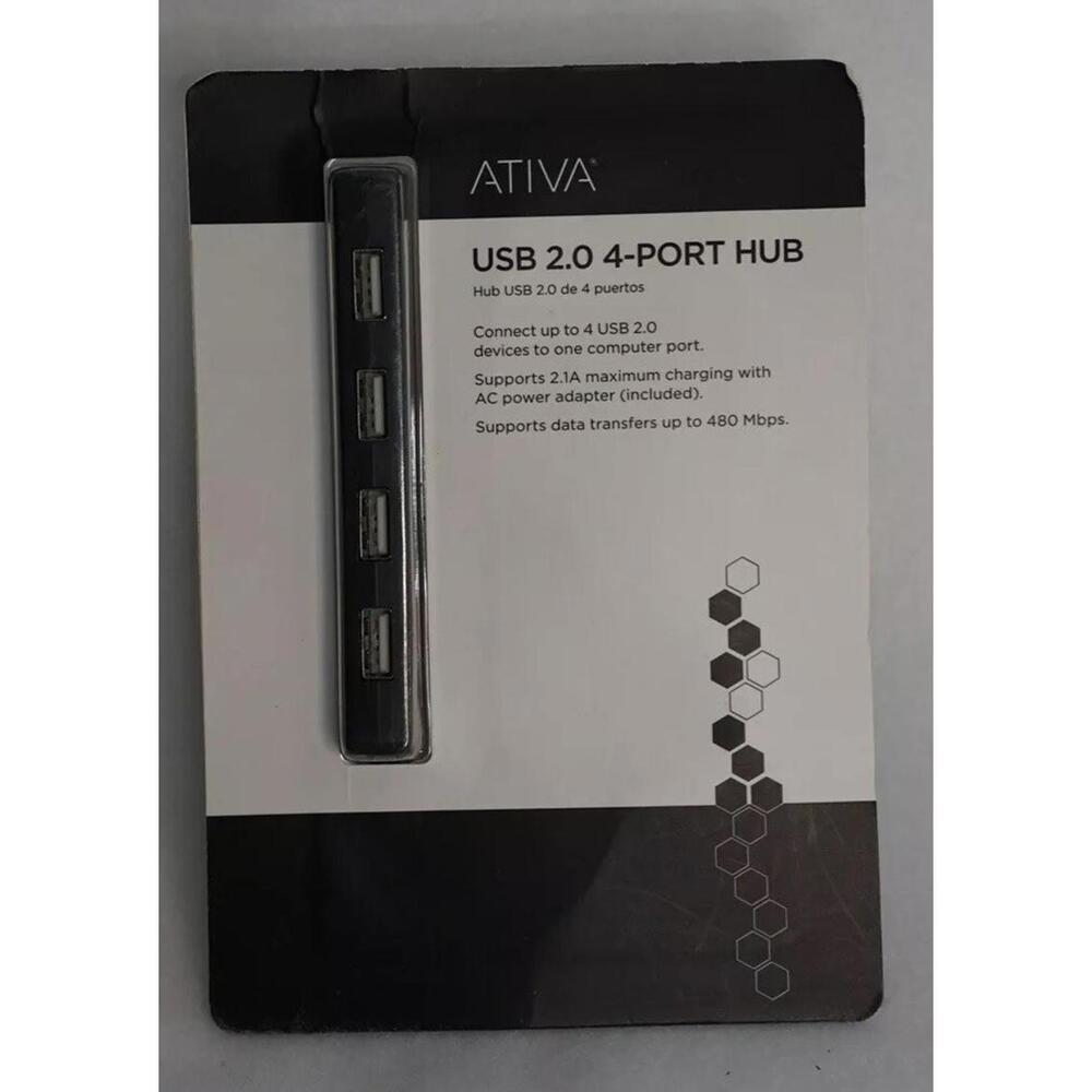 Ativa 4-Port hub USB 2.0-Charging Hub Black Model UH-118
